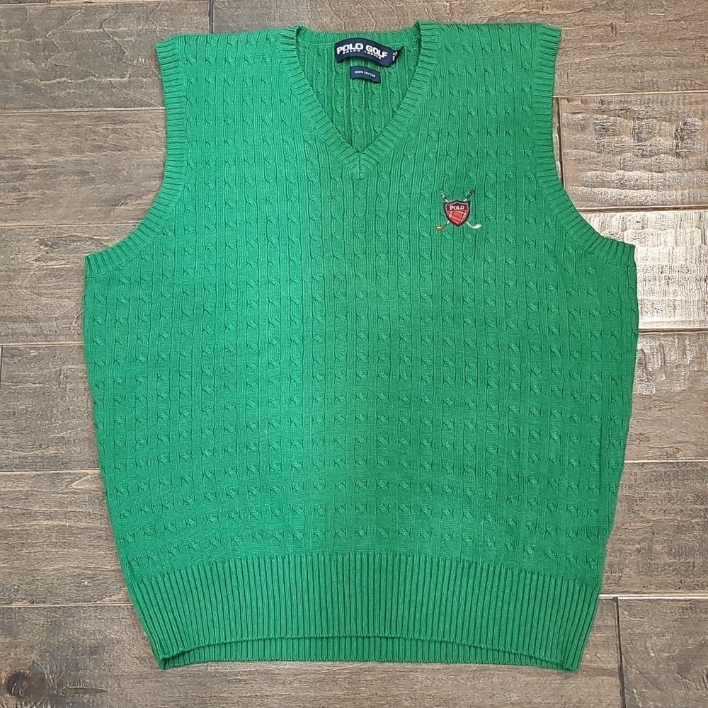 Polo Golf by Ralph Lauren Green Cable-Knit V-Neck Sweater Vest